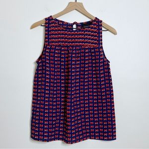 Cynthia Red Blue Rowley Allover Bow Print Sleeveless Blouse Top